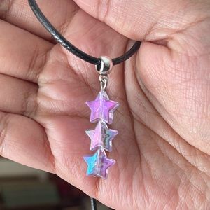 Iridescent purple Stars Y2k necklace punk goth minimalist beads pink Handmade
